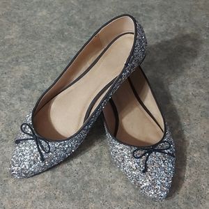 Women's Silver Glitter Pointed Flat Shoes 10